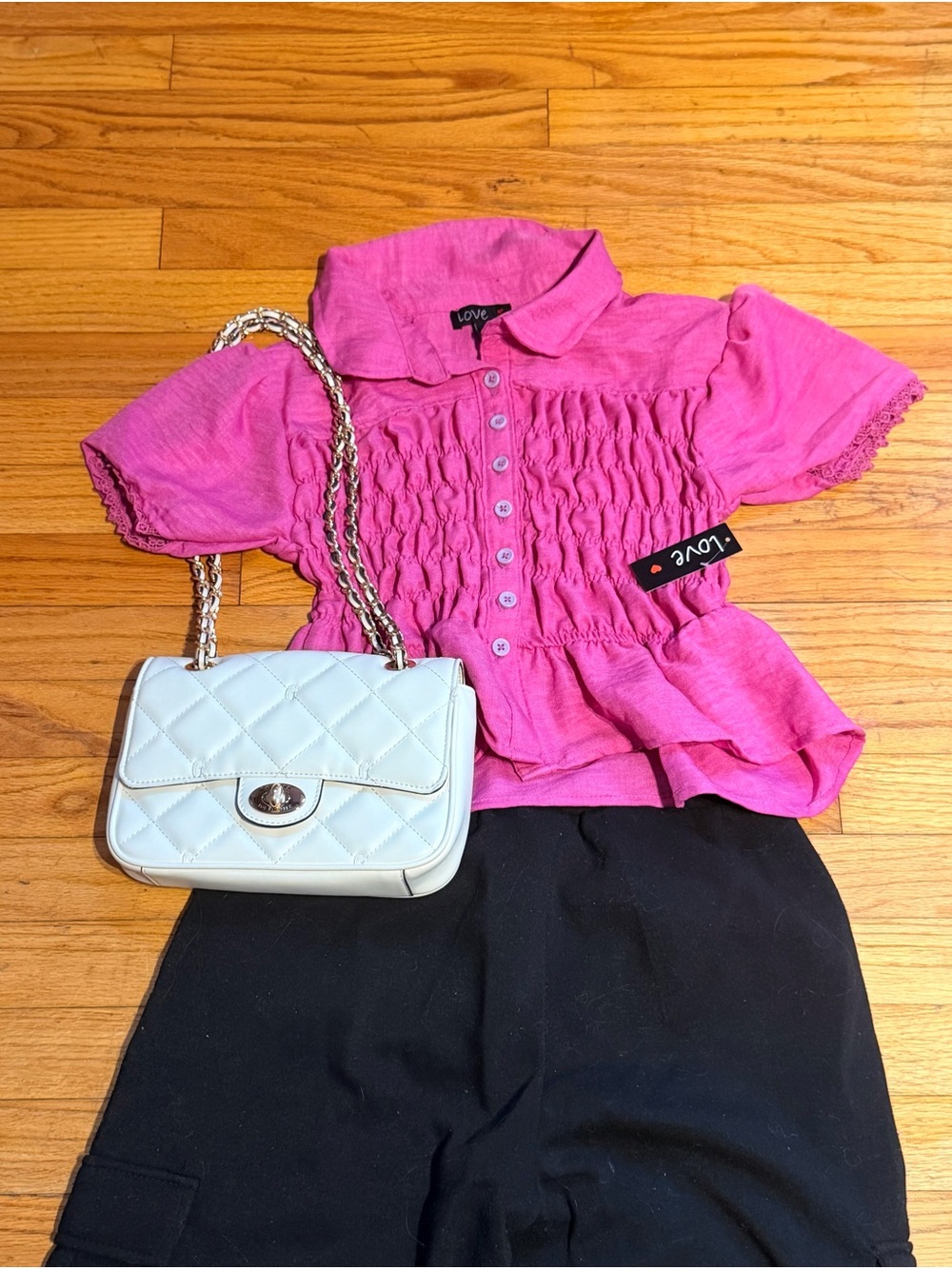 Love Bright Pink Smocked Button-Front Blouse